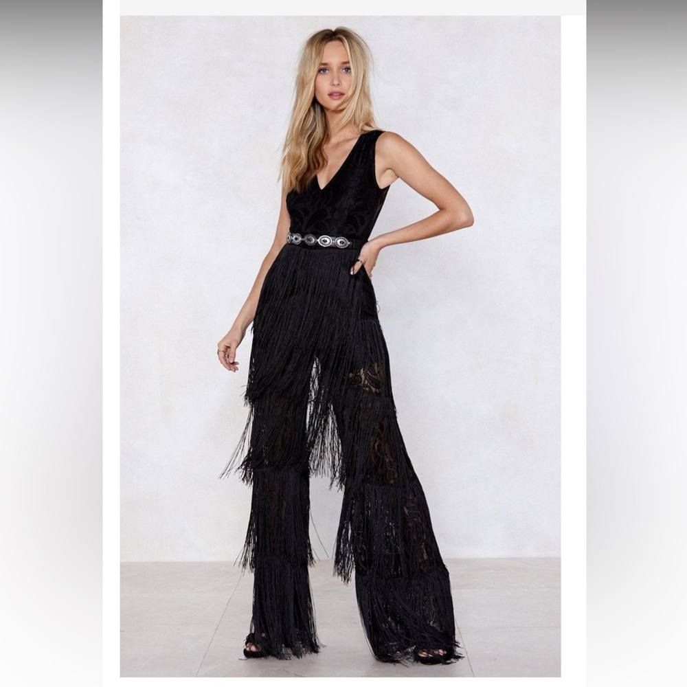 Black Lace Fringe Jumpsuit